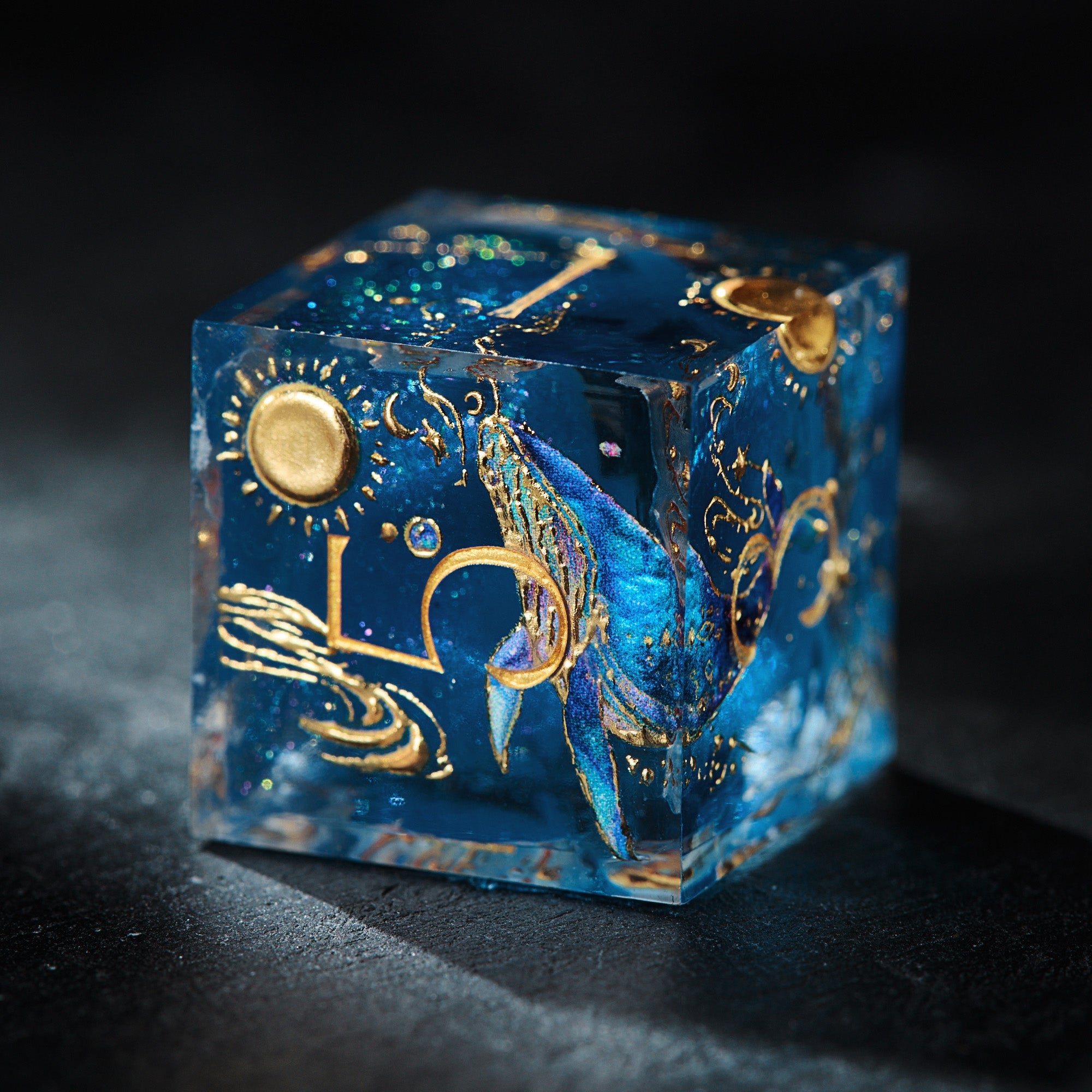 Blue Whale And Moon Resin DnD D&D Dice Set