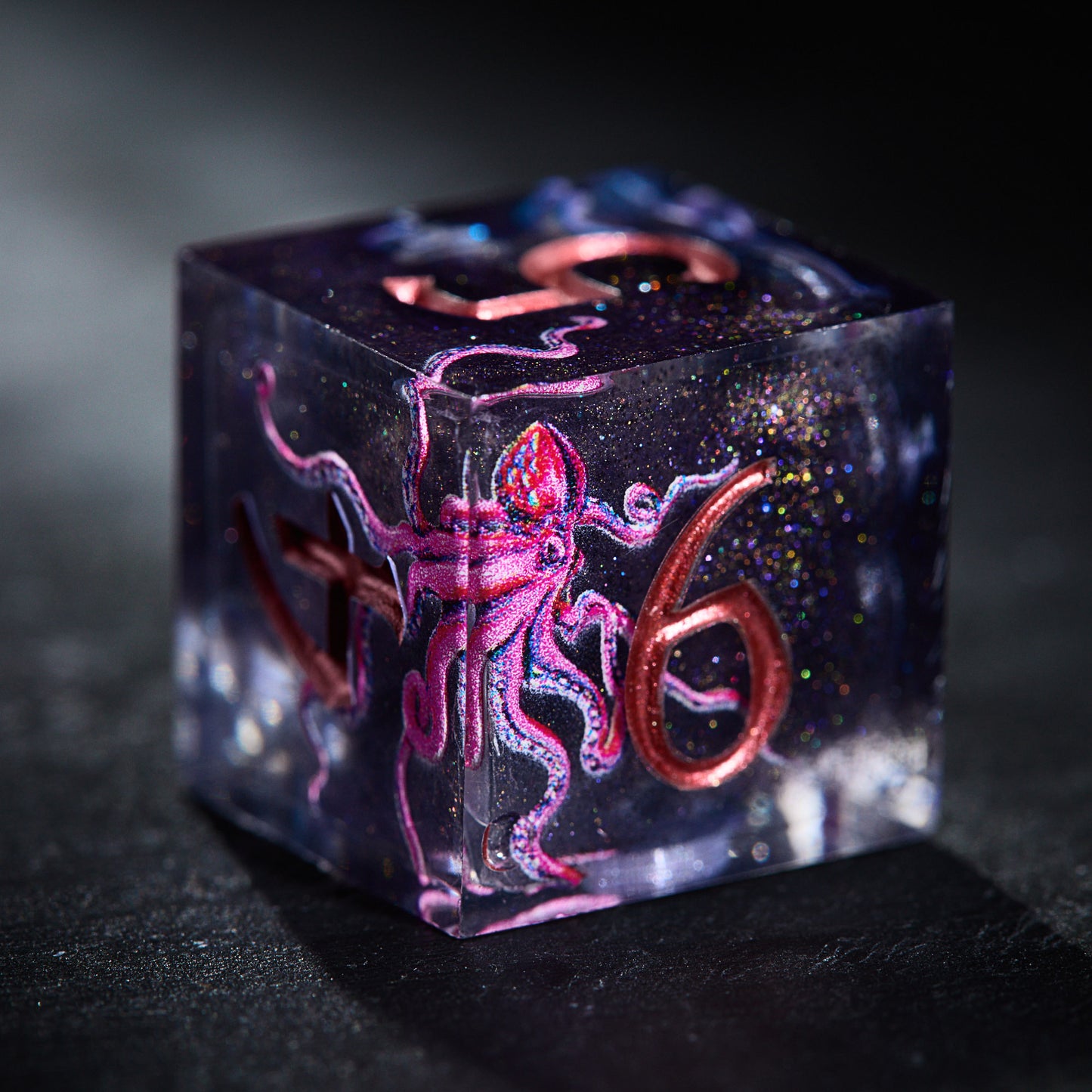 Purple and Blue Double-Sided Octopus Resin DnD D&D Dice Set