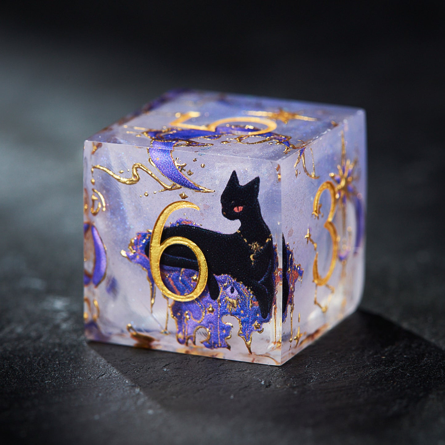 Mystery Purple Noblewoman Black Cat Resin DnD D&D Dice Set