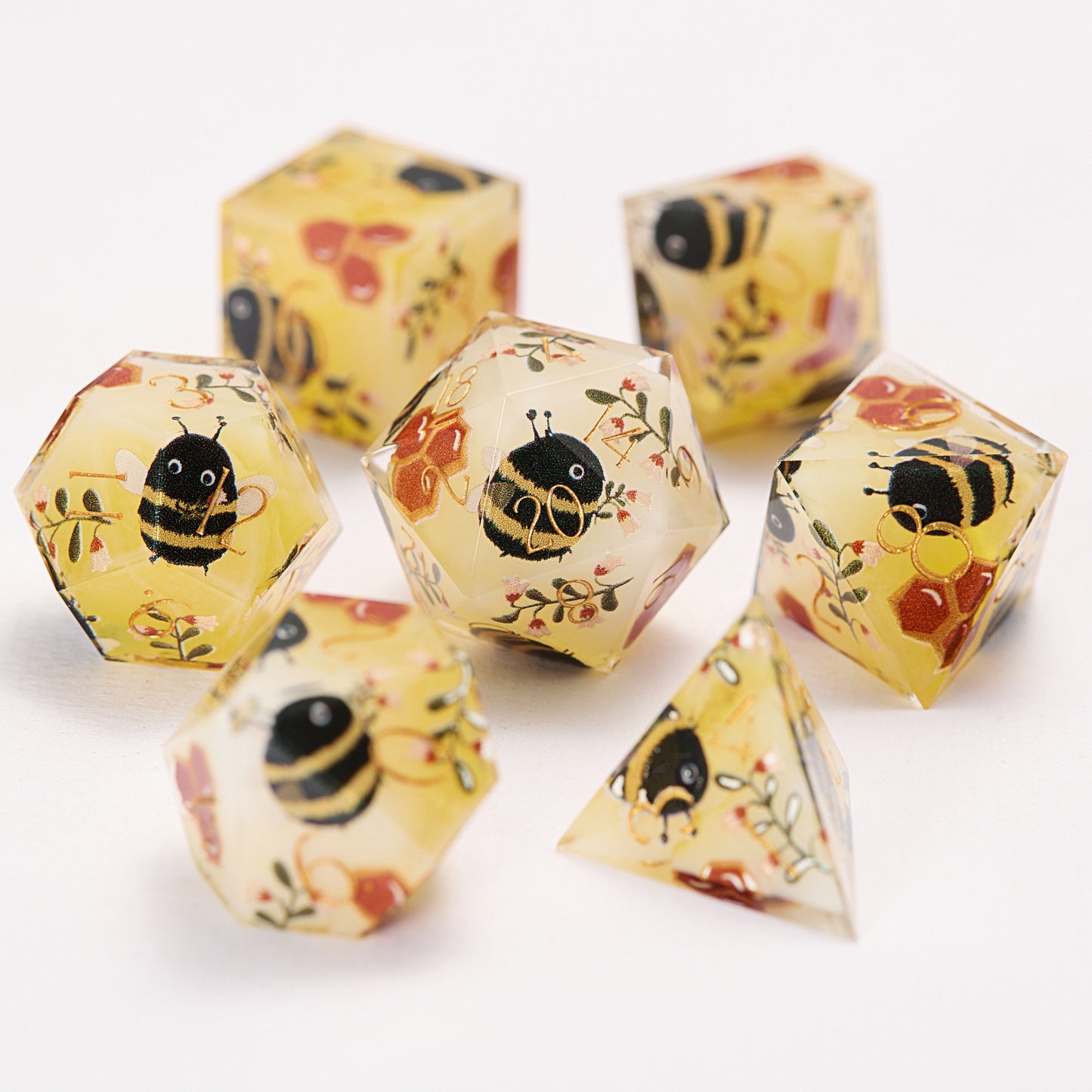 The Blossoming of Flowers into Honey Resin DnD D&D Dice Set