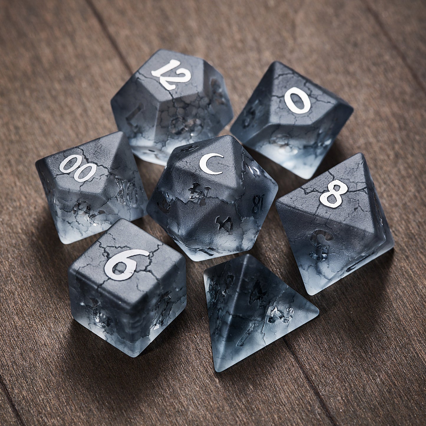 Transparent Dark Blue Lightning Glass Moon DnD D&D Dice Set