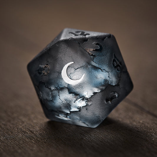 Transparent Dark Blue Lightning Glass Moon DnD D&D Dice Set