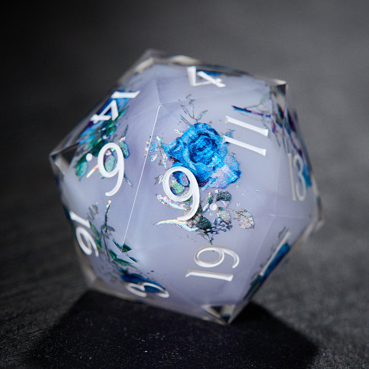 Blue Roses Resin DnD D&D Dice Set