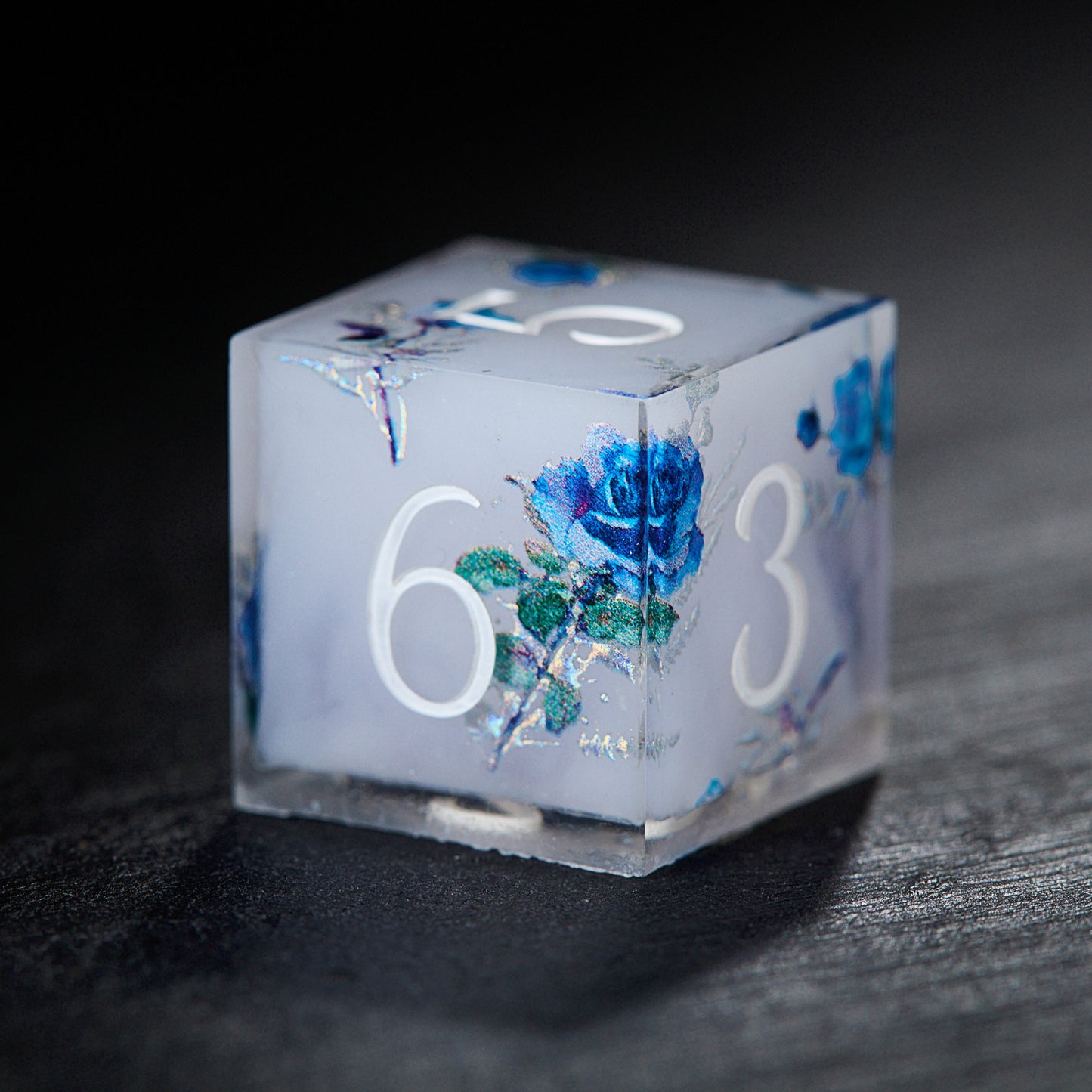 Blue Roses Resin DnD D&D Dice Set