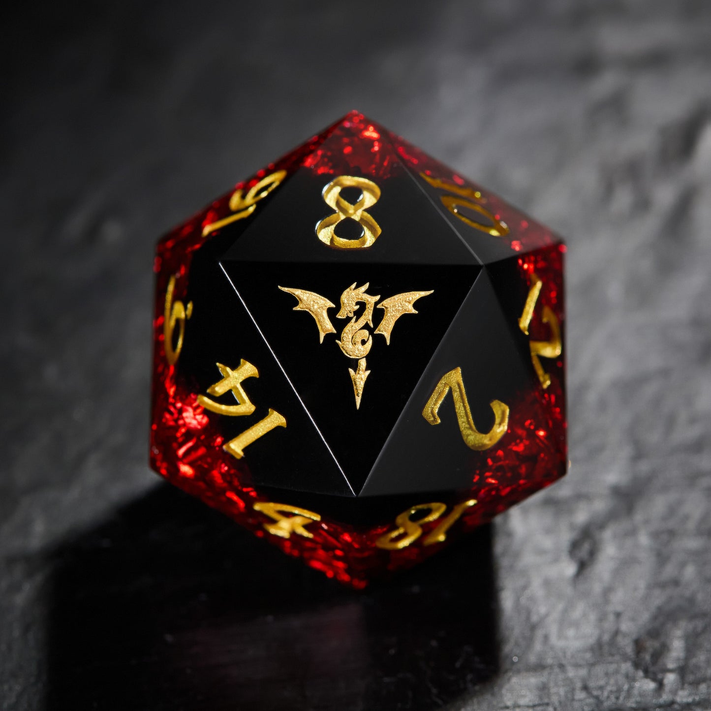 Red Tinsel Resin  Flying Dragon DnD D&D Dice Set