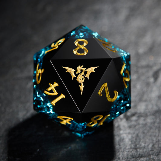 Blue Tinsel Resin Flying Dragon DnD D&D Dice Set