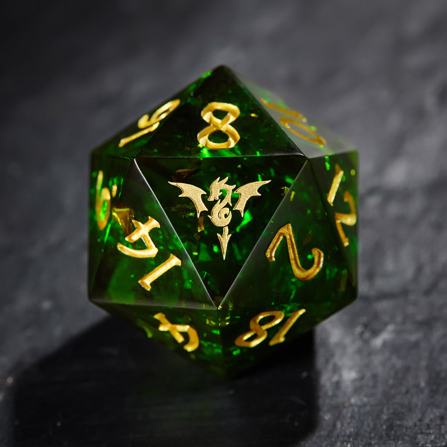 Ensemble de dés Zelda DnD D&amp;D à paillettes vert foncé