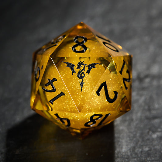 Yellow Sand Liquid Core Resin Flying Dragon DnD D&D Dice Set