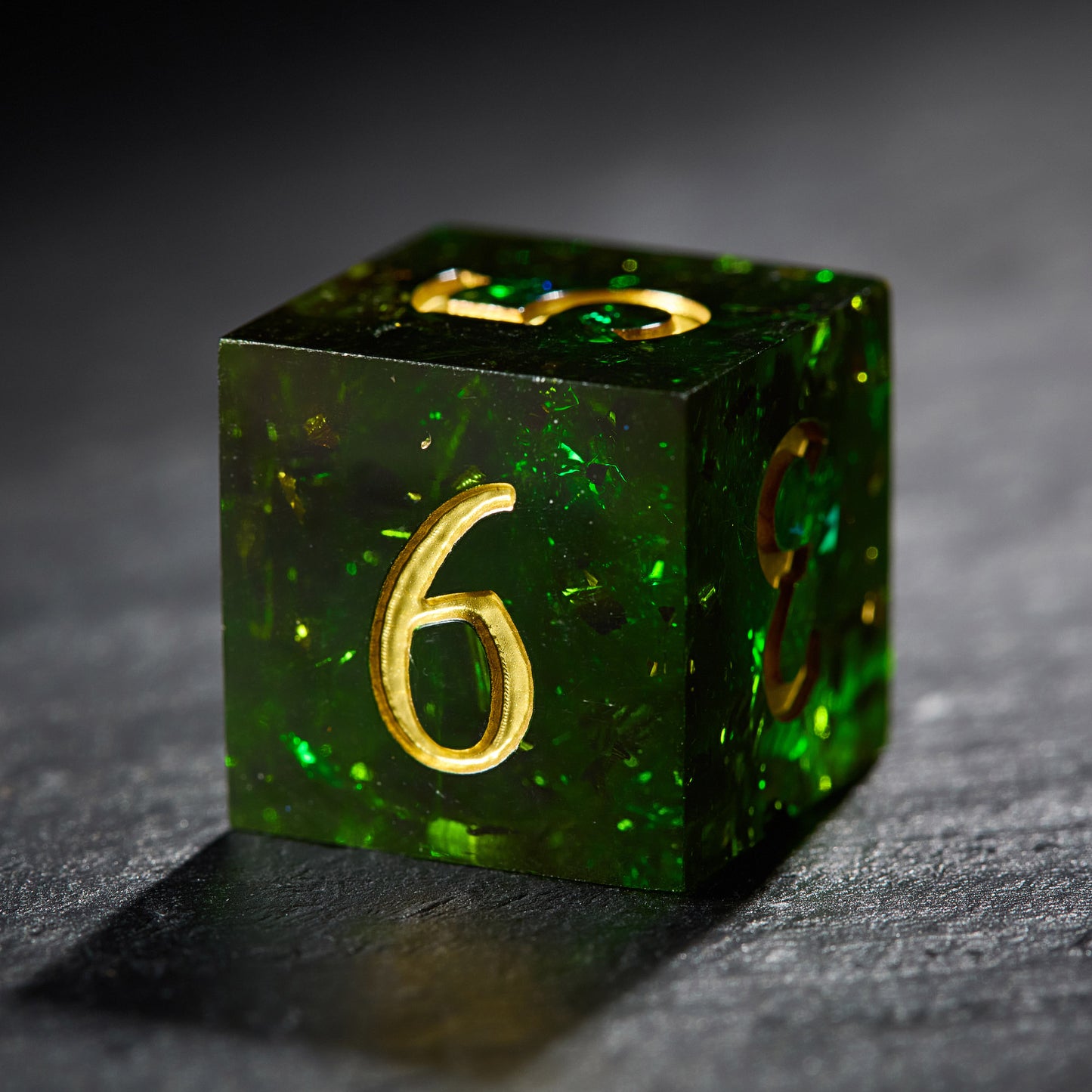 Dark Green Glitter Resin Flying Dragon DnD D&D Dice Set