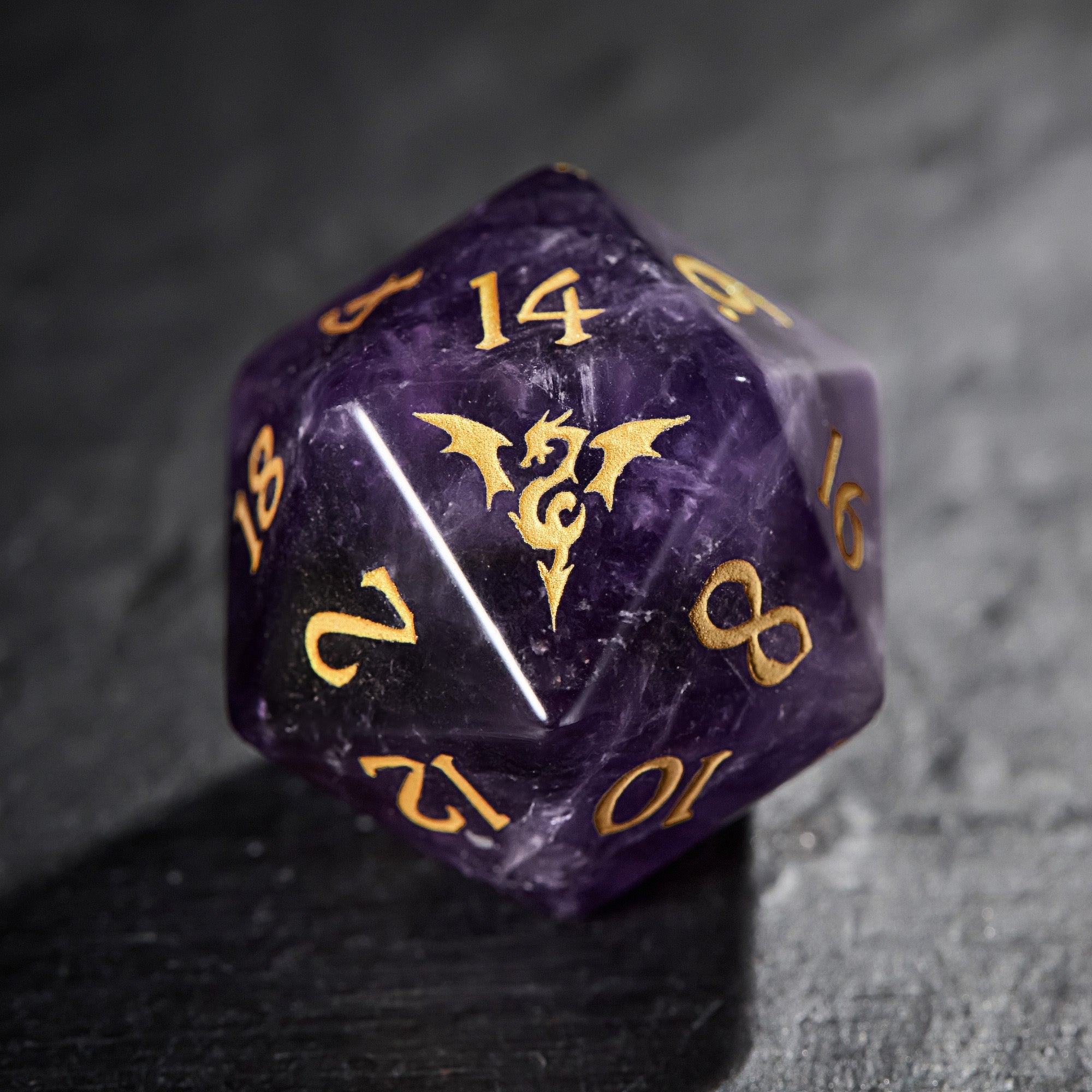 Amethyst Gemstone Flying Dragon DnD D&D Dice Set