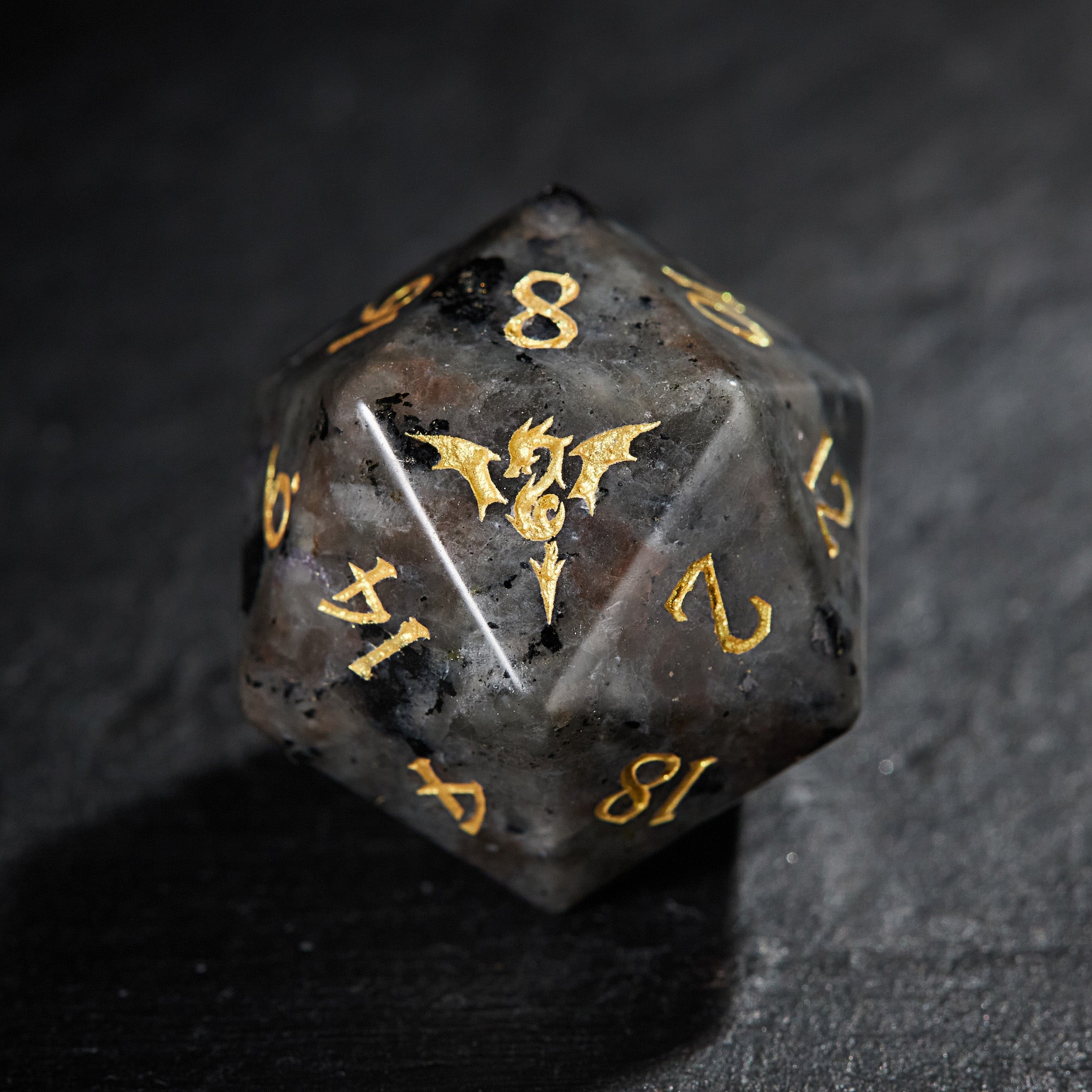 Yooperlite UV Reactive Gemstone Flying Dragon DnD D&D Dice Set