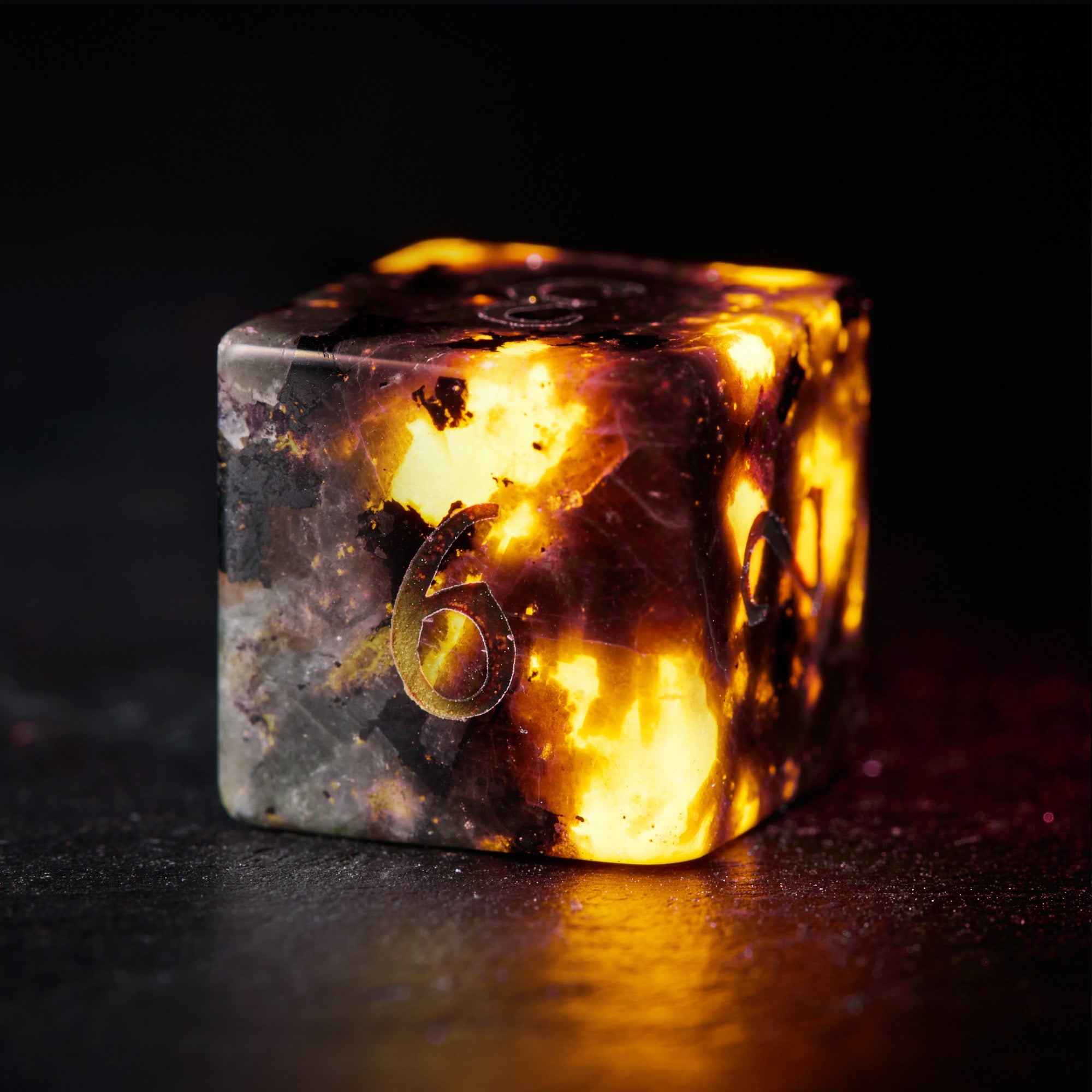 Yooperlite UV Reactive Gemstone Flying Dragon DnD D&D Dice Set