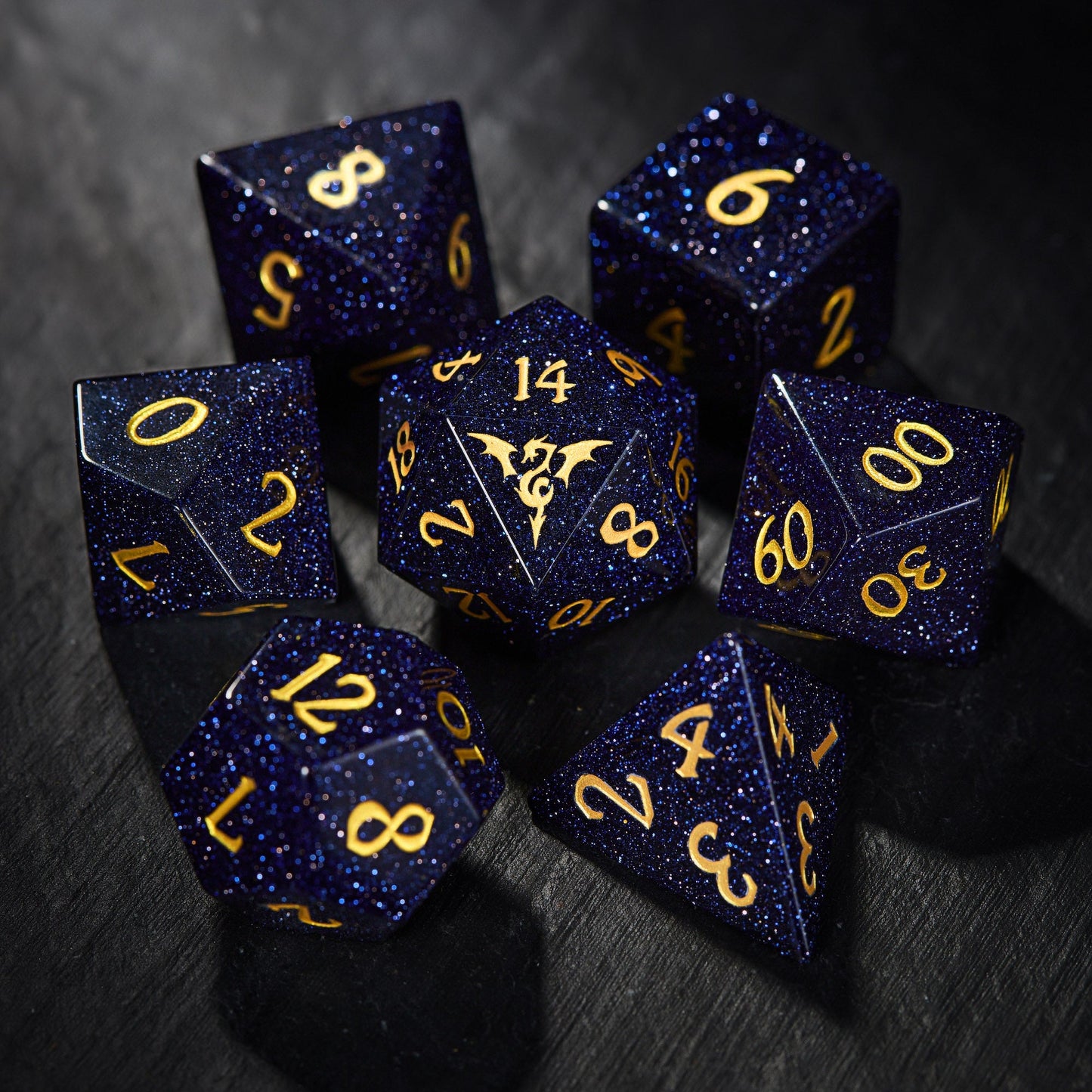 Blauer Sandstein Edelstein Galaxie Würfel Mond DnD D&amp;D Würfel Set