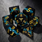 Blue Tinsel Resin Flying Dragon DnD D&D Dice Set