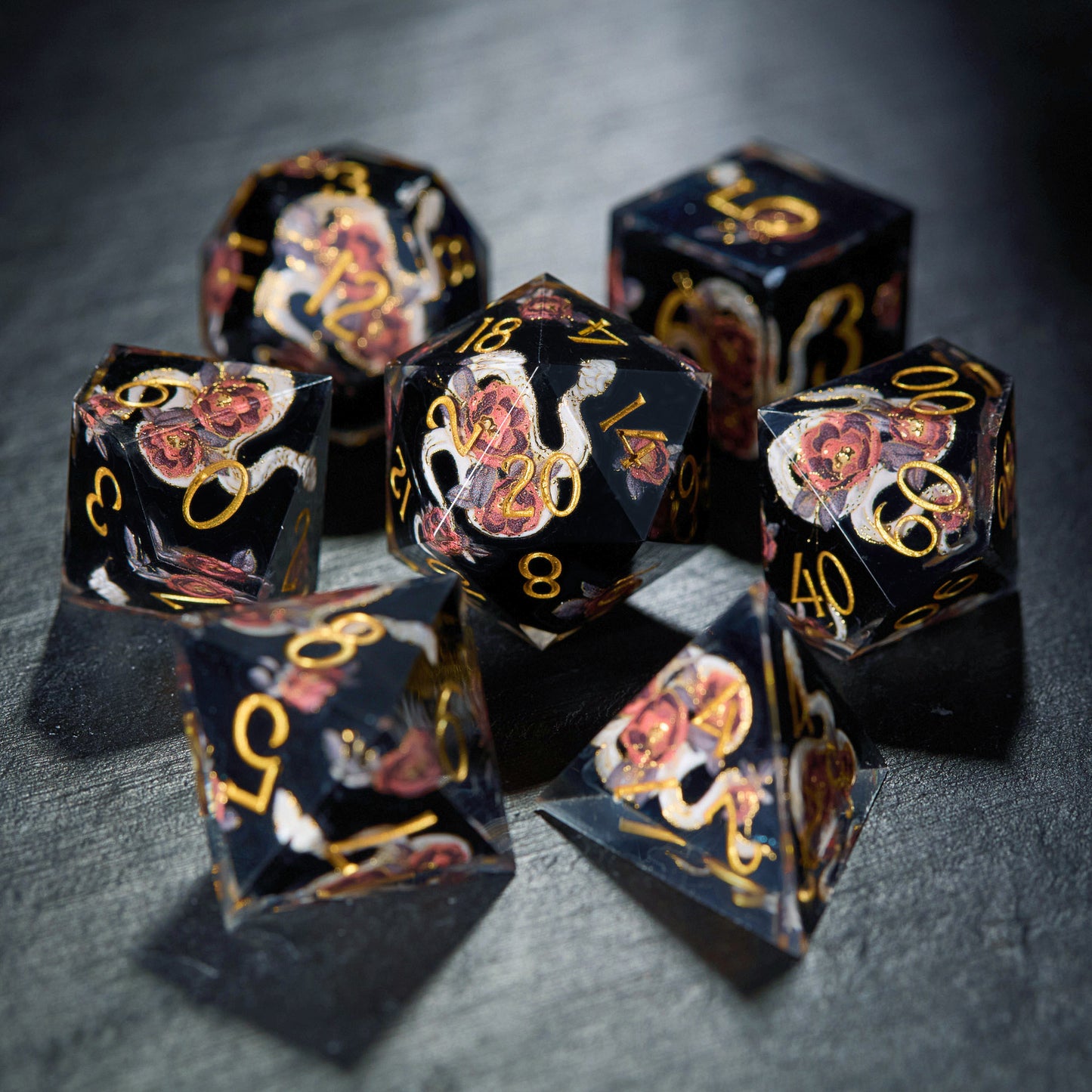 Flower and Snake Resin DnD D&D Dice Set