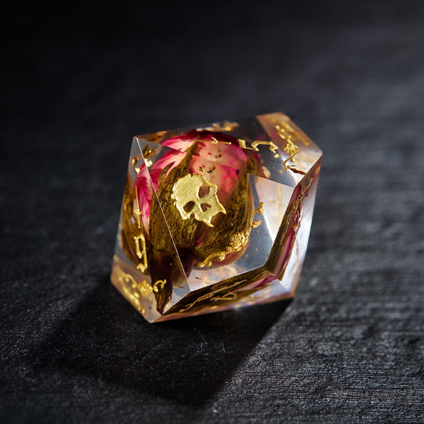 Rose Bud Glitter Resin Vampire Dice D10