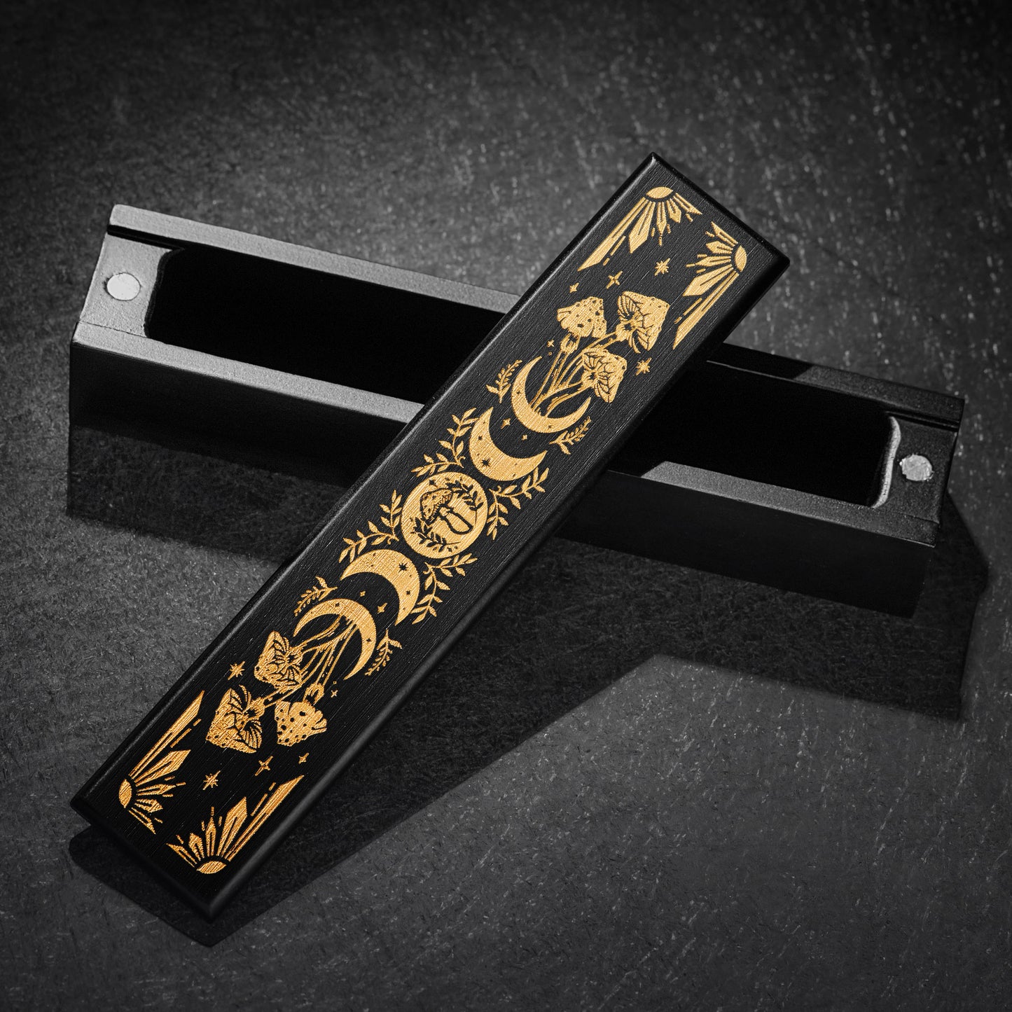 Black Wood Starry Moon Mushroom Motif DnD D&D Dice Box