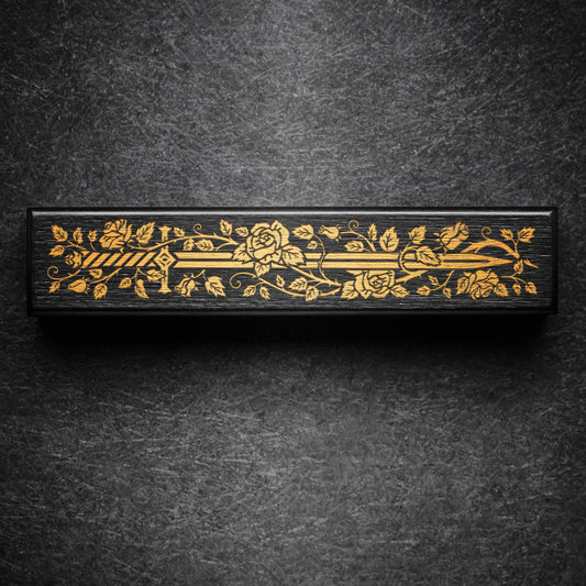 Boîte à dés DnD D&amp;D en bois noir Rogue Rose Motif