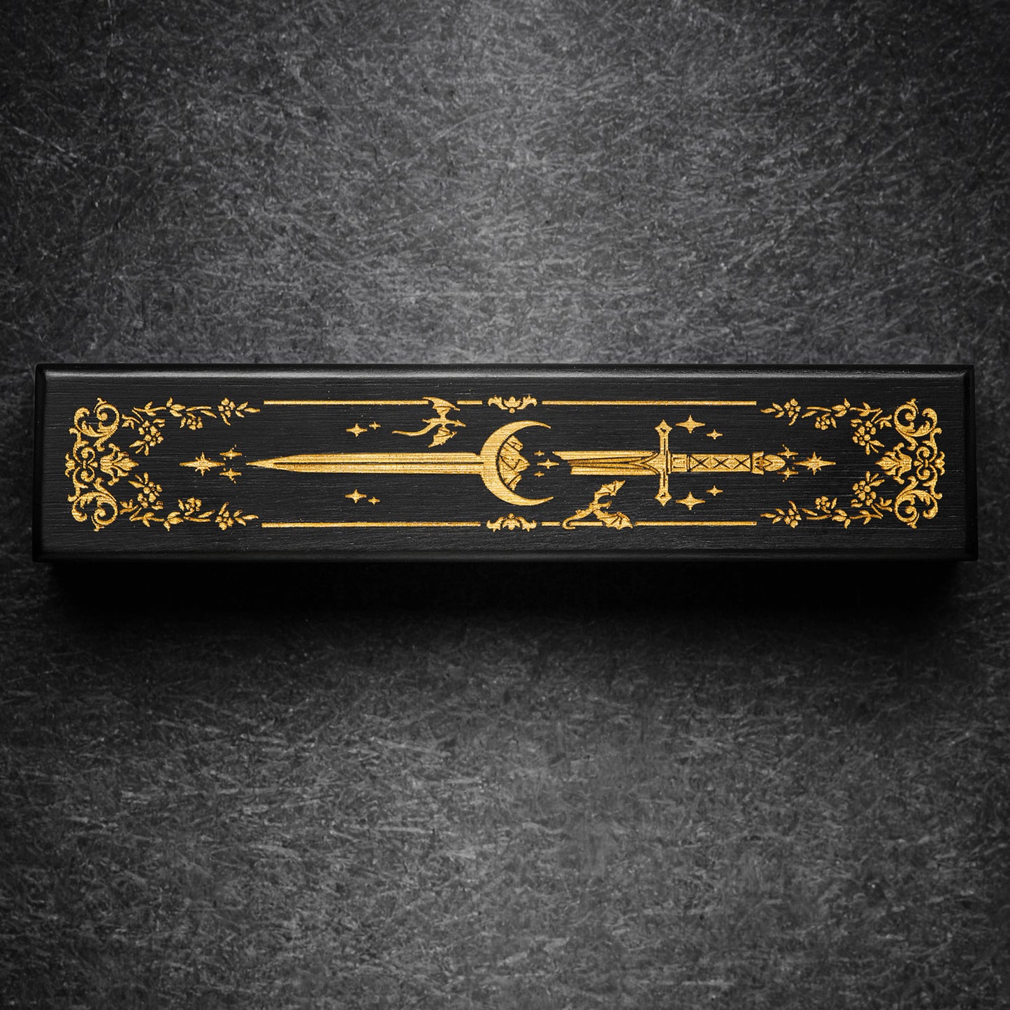 Black Wood Flying Dragon Sword Motif DnD D&D Dice Box