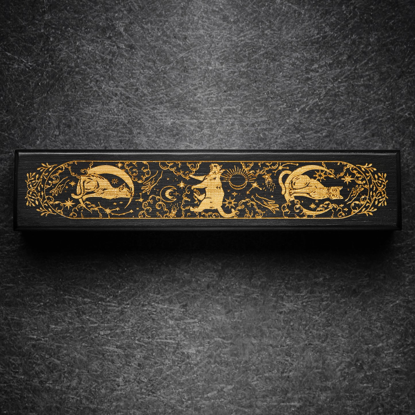 Black Wood Three Moon Cats Motif DnD D&D Dice Box