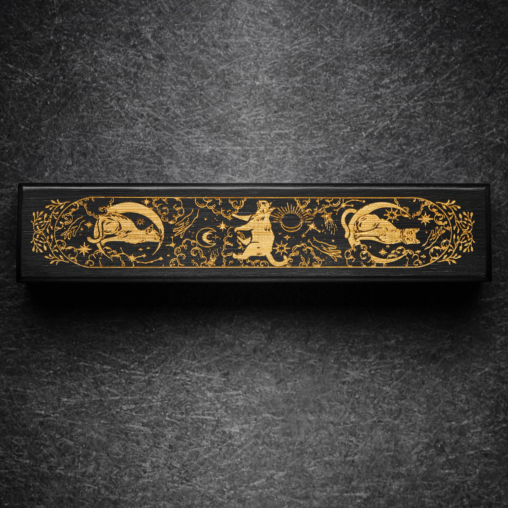 Black Wood Three Moon Cats Motif DnD D&D Dice Box