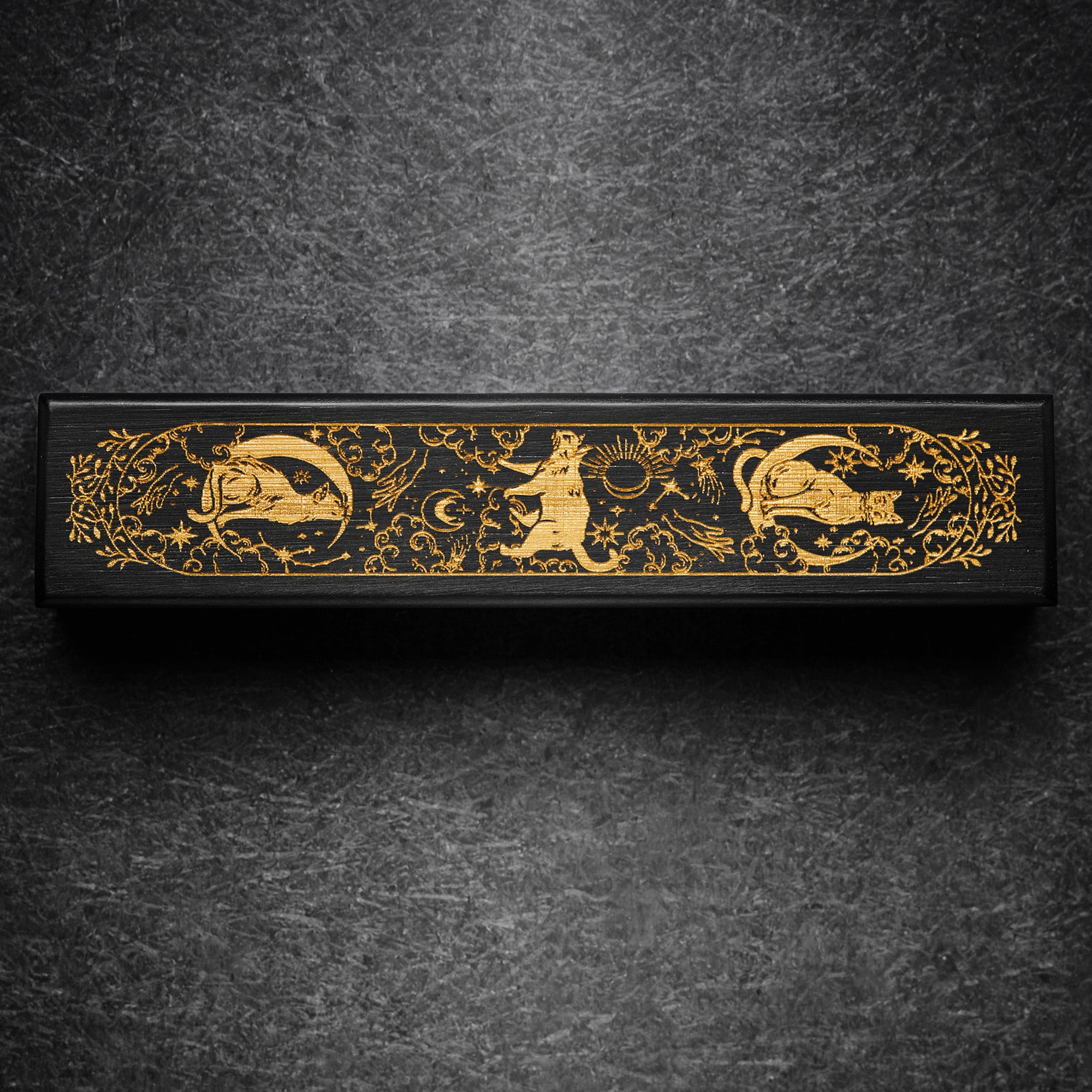 Black Wood Three Moon Cats Motif DnD D&D Dice Box