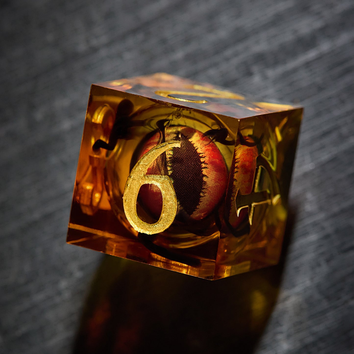 Floating Fire Pupil Dragon's Eye Liquid Core Resin Flying Dragon DnD D&D Dice Set