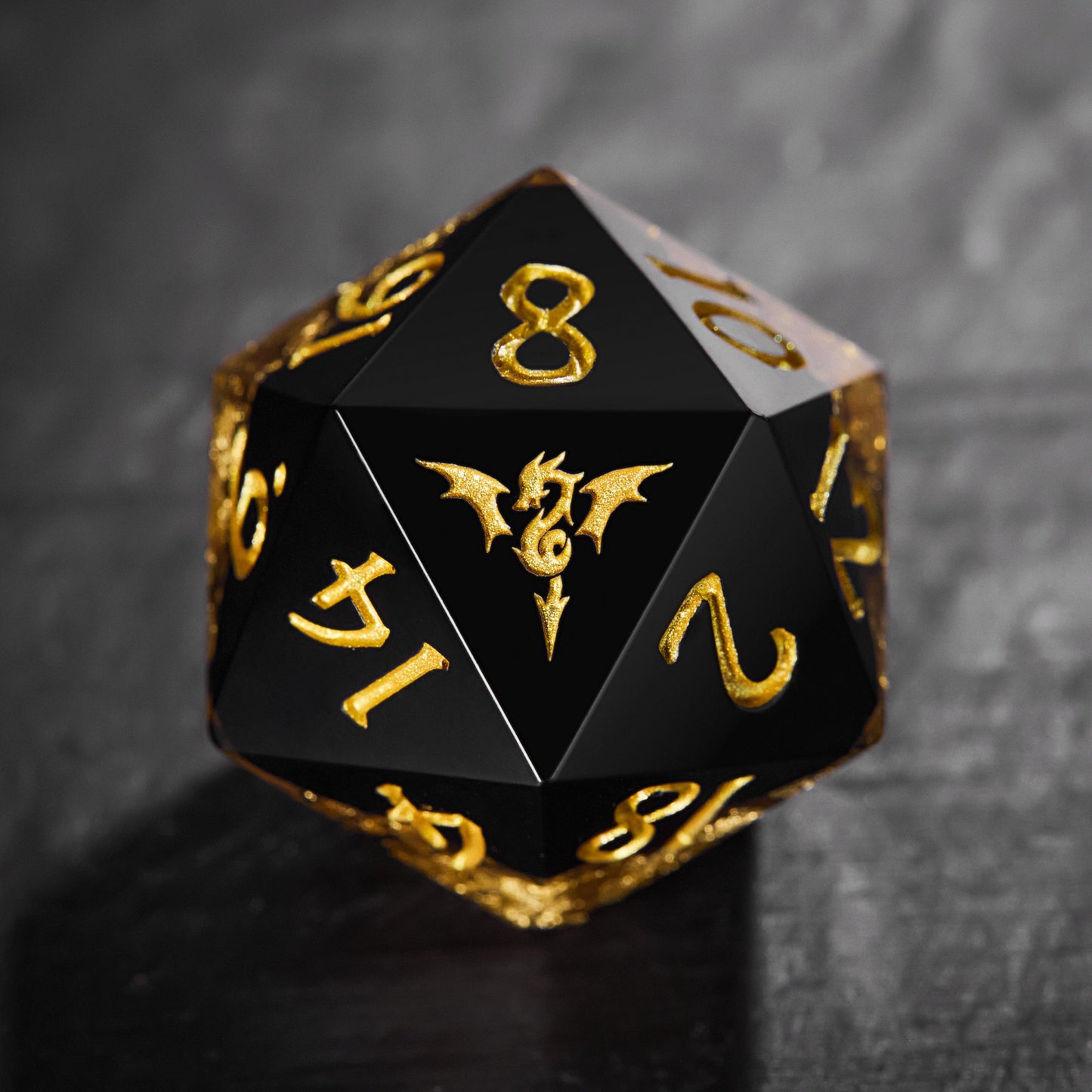 Black Goldleaf Resin Flying Dragon DnD D&D Dice Set