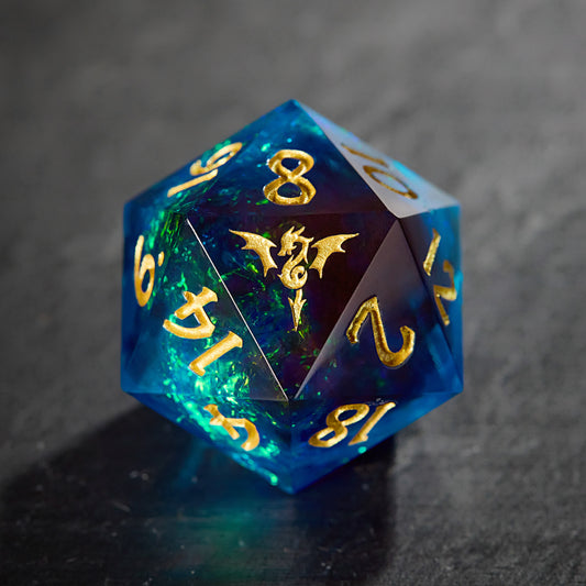 Blue Galaxy Resin Flying Dragon DnD D&D Dice Set