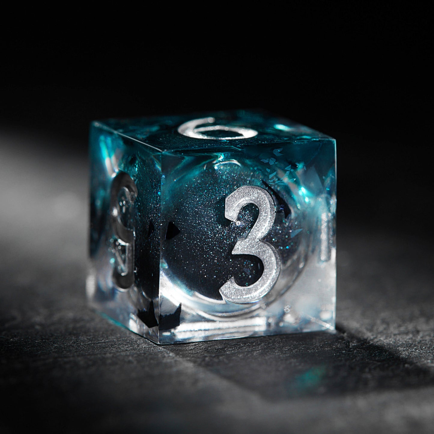 Silver Black Liquid Core Resin Crit DnD D&D Dice Set