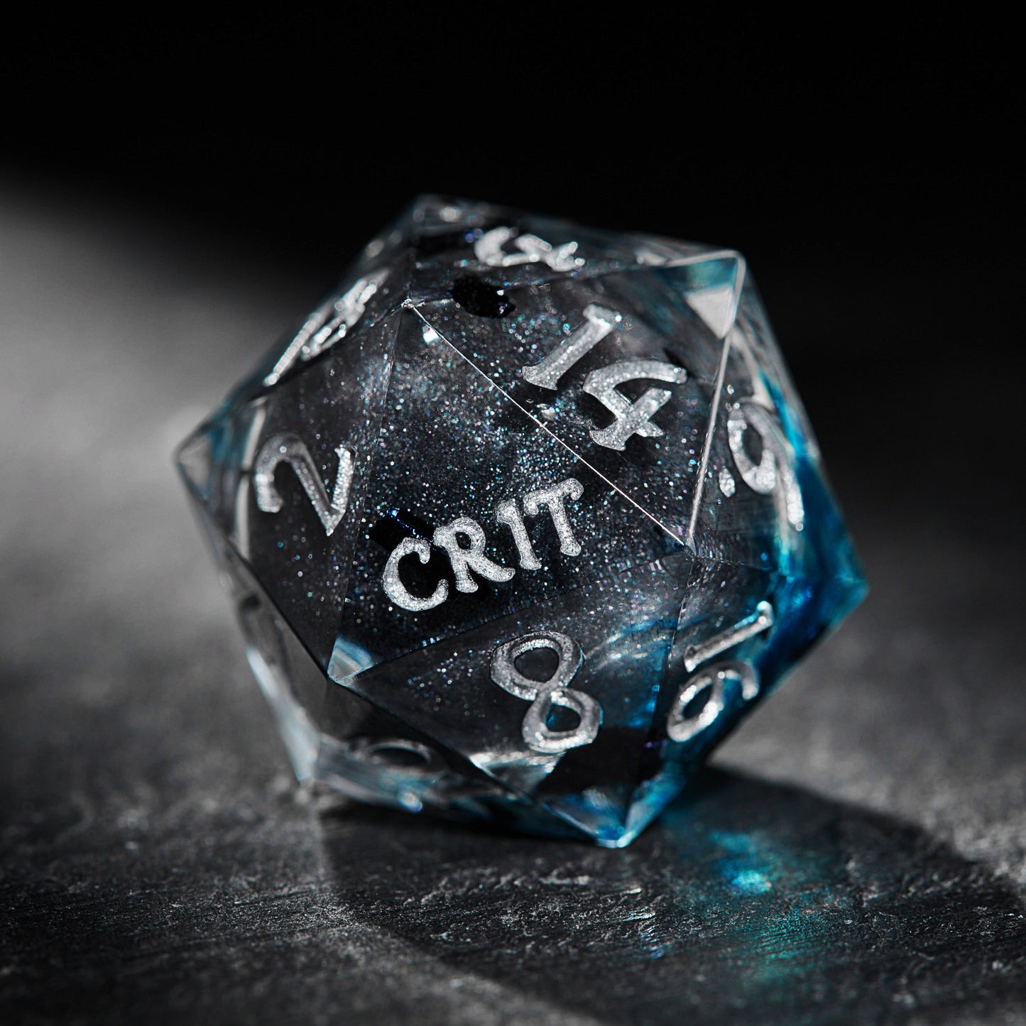 Silver Black Liquid Core Resin Crit DnD D&D Dice Set