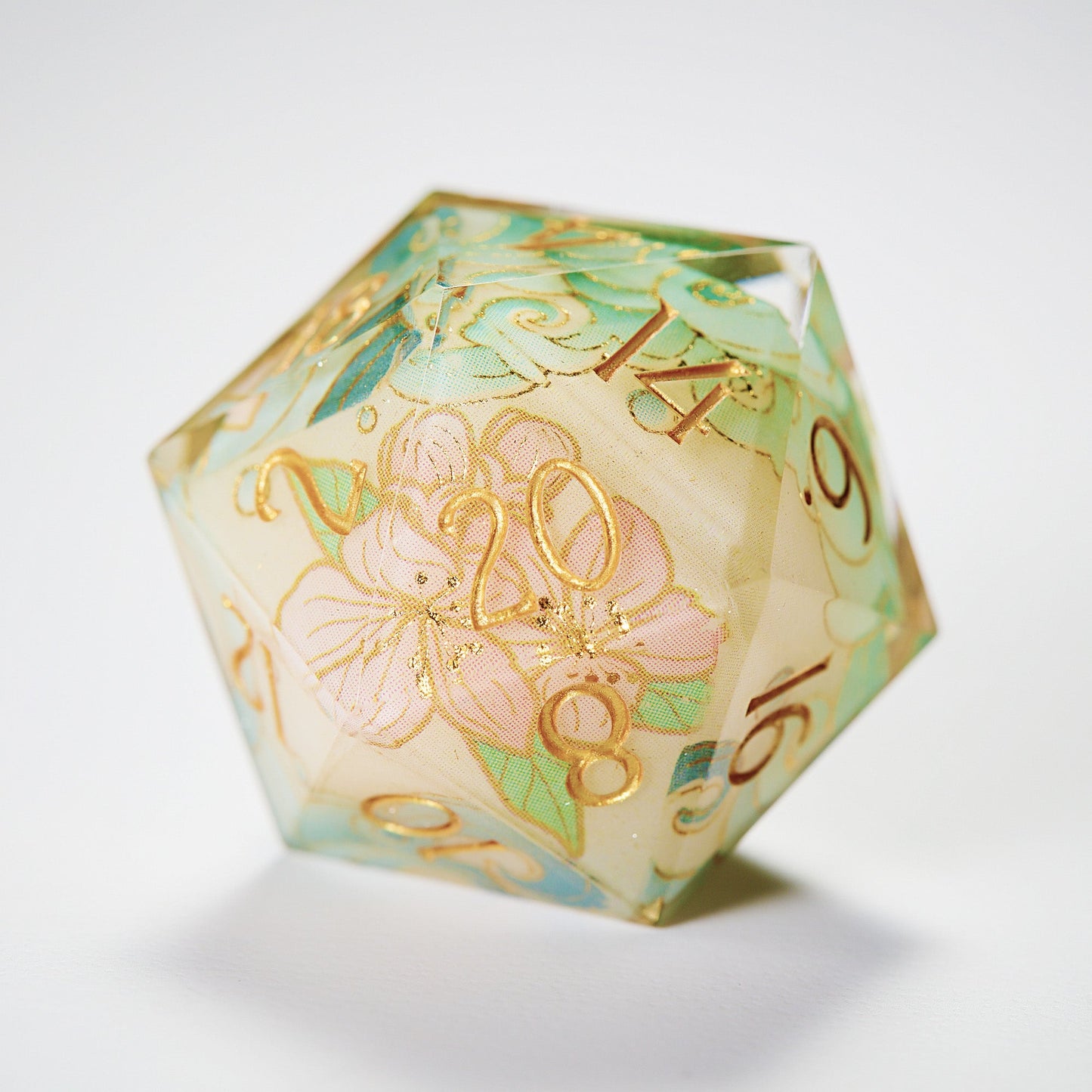 Sea Wave and Cherry Blossom Resin DnD D&D Dice Set