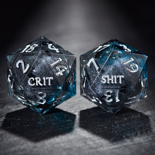 Silver Black Liquid Core Resin Crit DnD D&D Dice Set