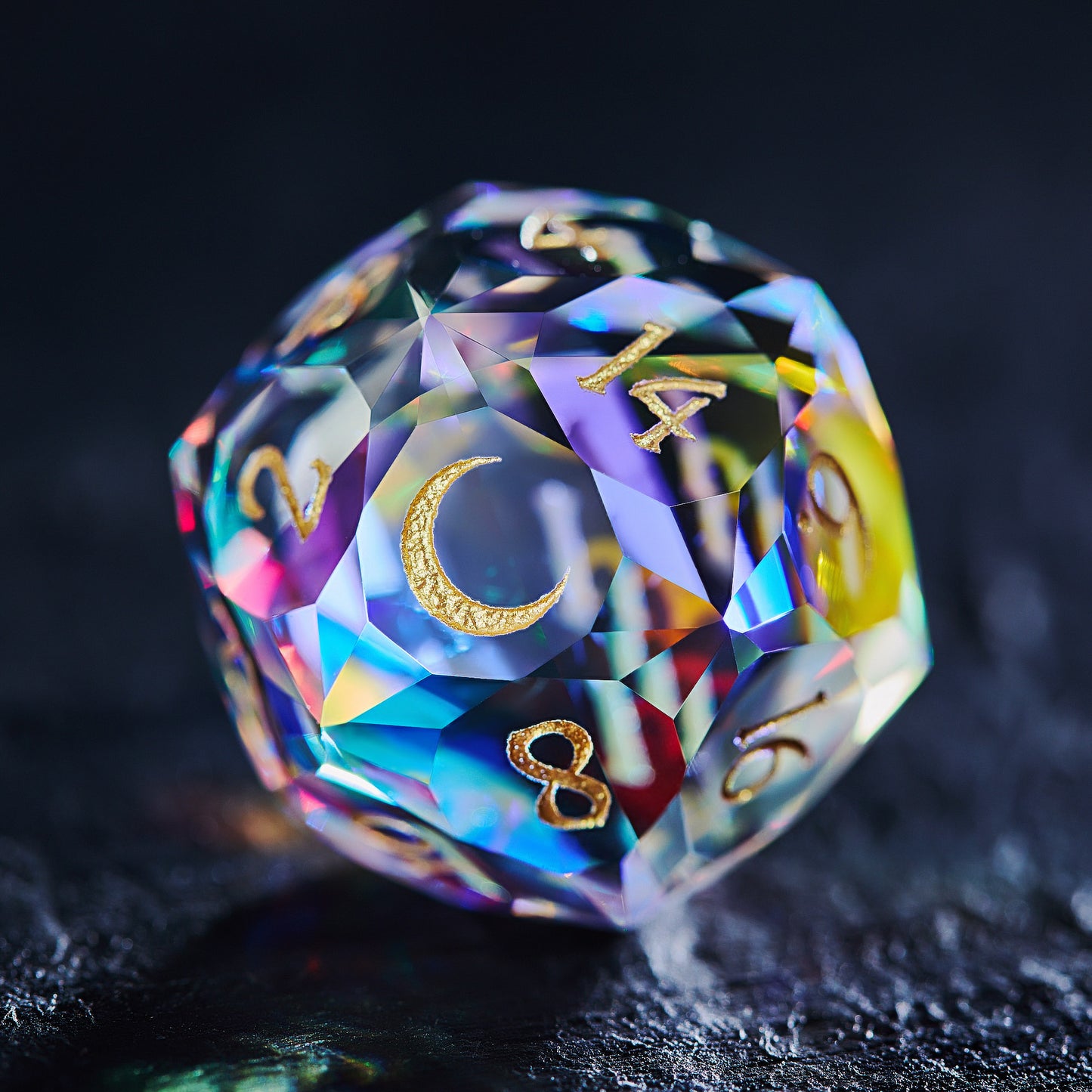 Multifaceted Fantastic Glass Moon DnD D&D Dice Set