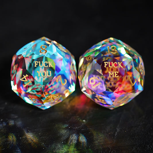 Multifaceted Fantastic Glass F word DnD D&D Dice Set