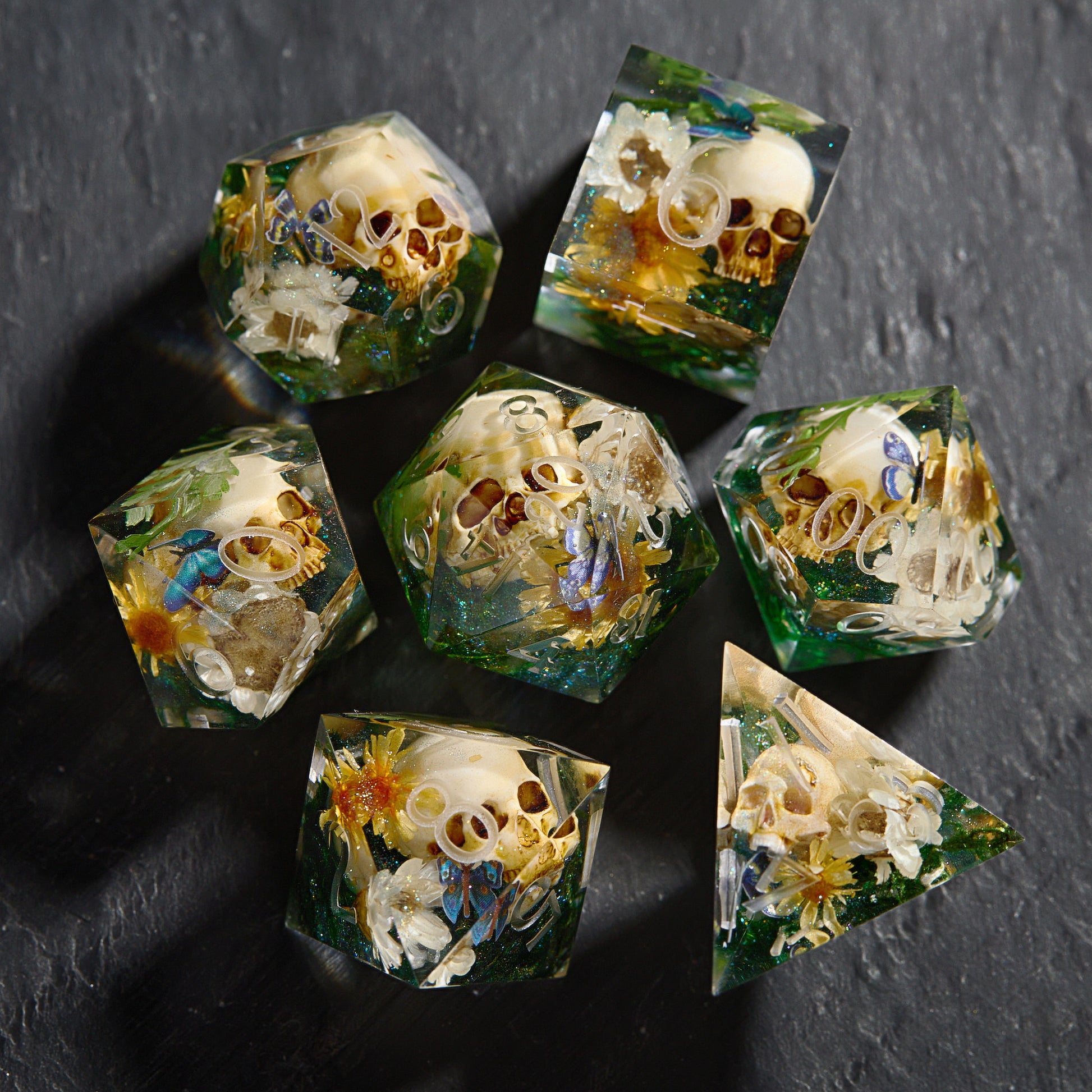 Flower Skull Butterfly Dice - CrystalMaggie