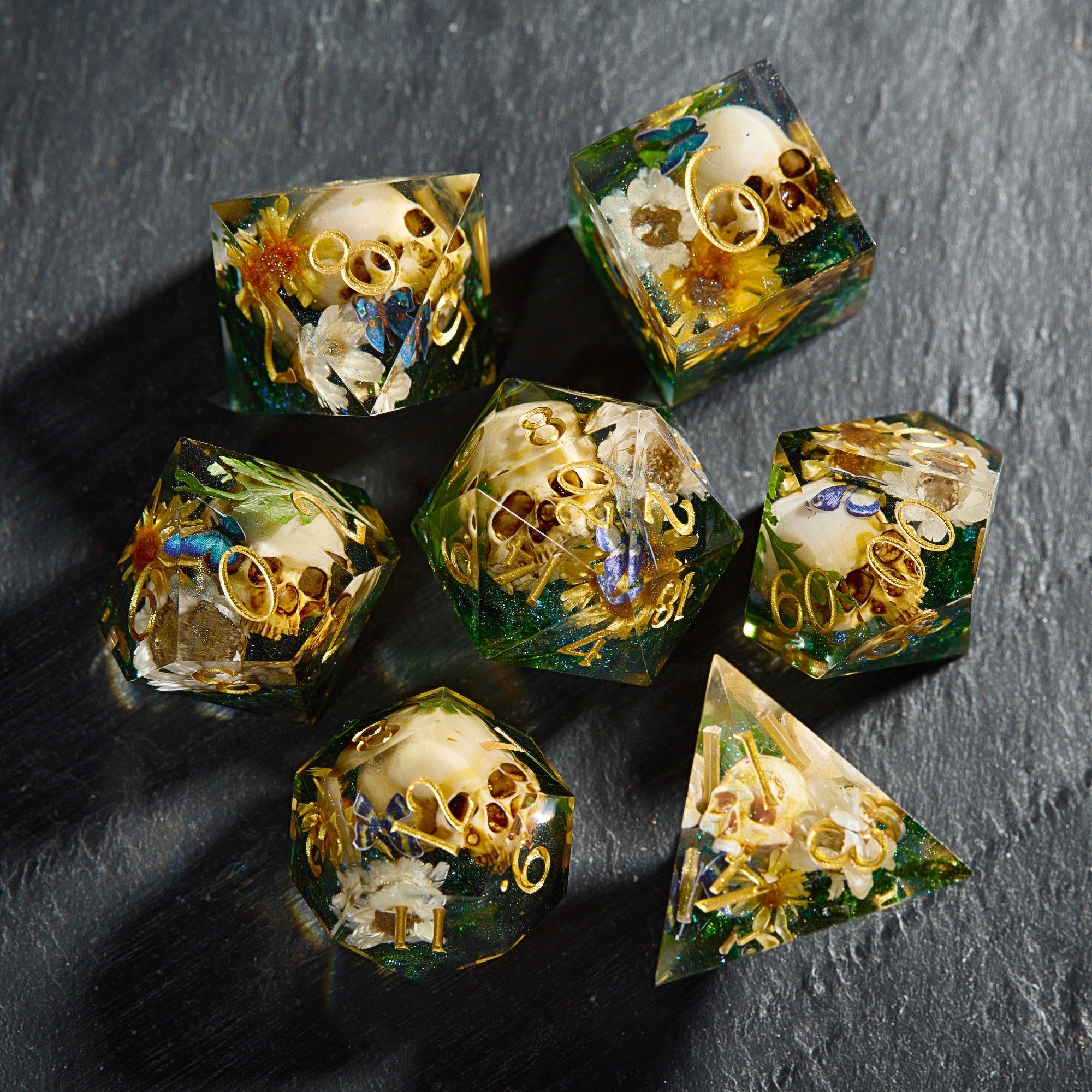 Flower Skull Butterfly Dice - CrystalMaggie