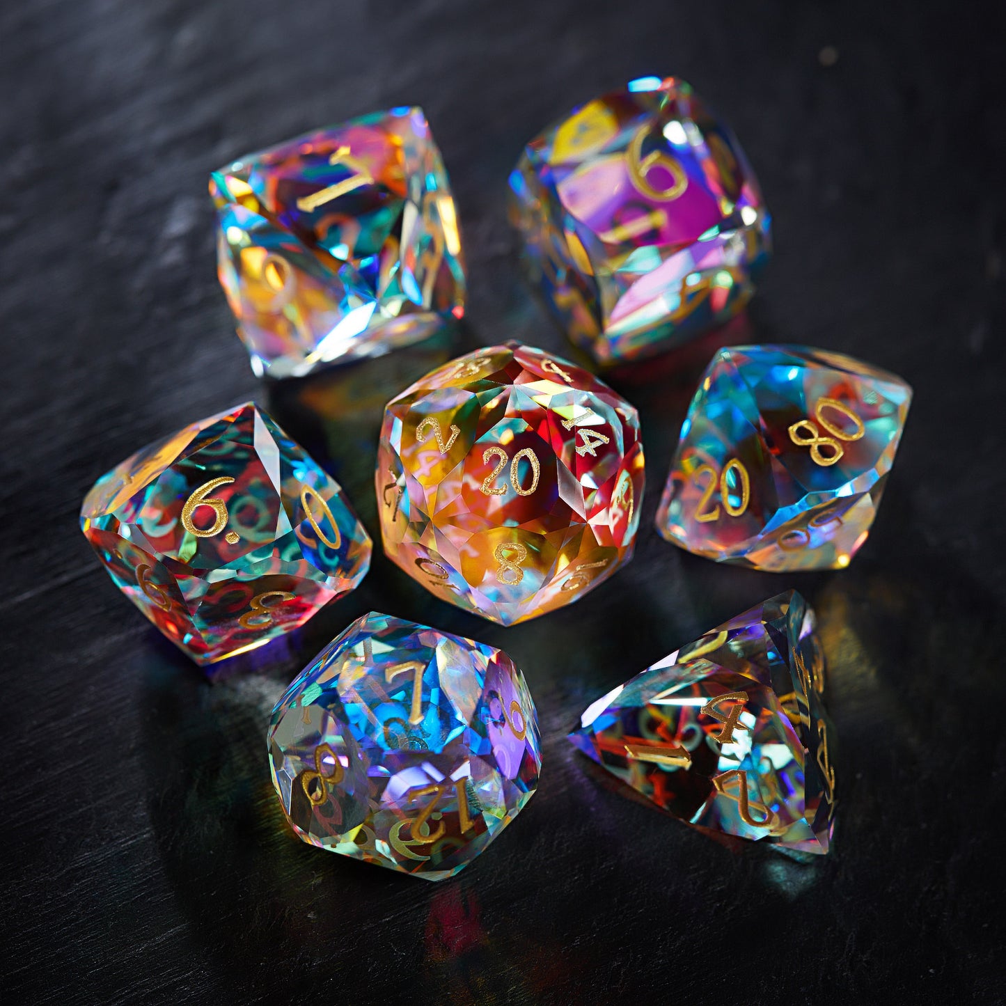 Multifaceted Fantastic Glass DnD D&D Dice Set