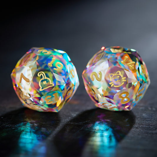 Multifaceted Fantastic Glass Cat Butt DnD D&D Dice Set