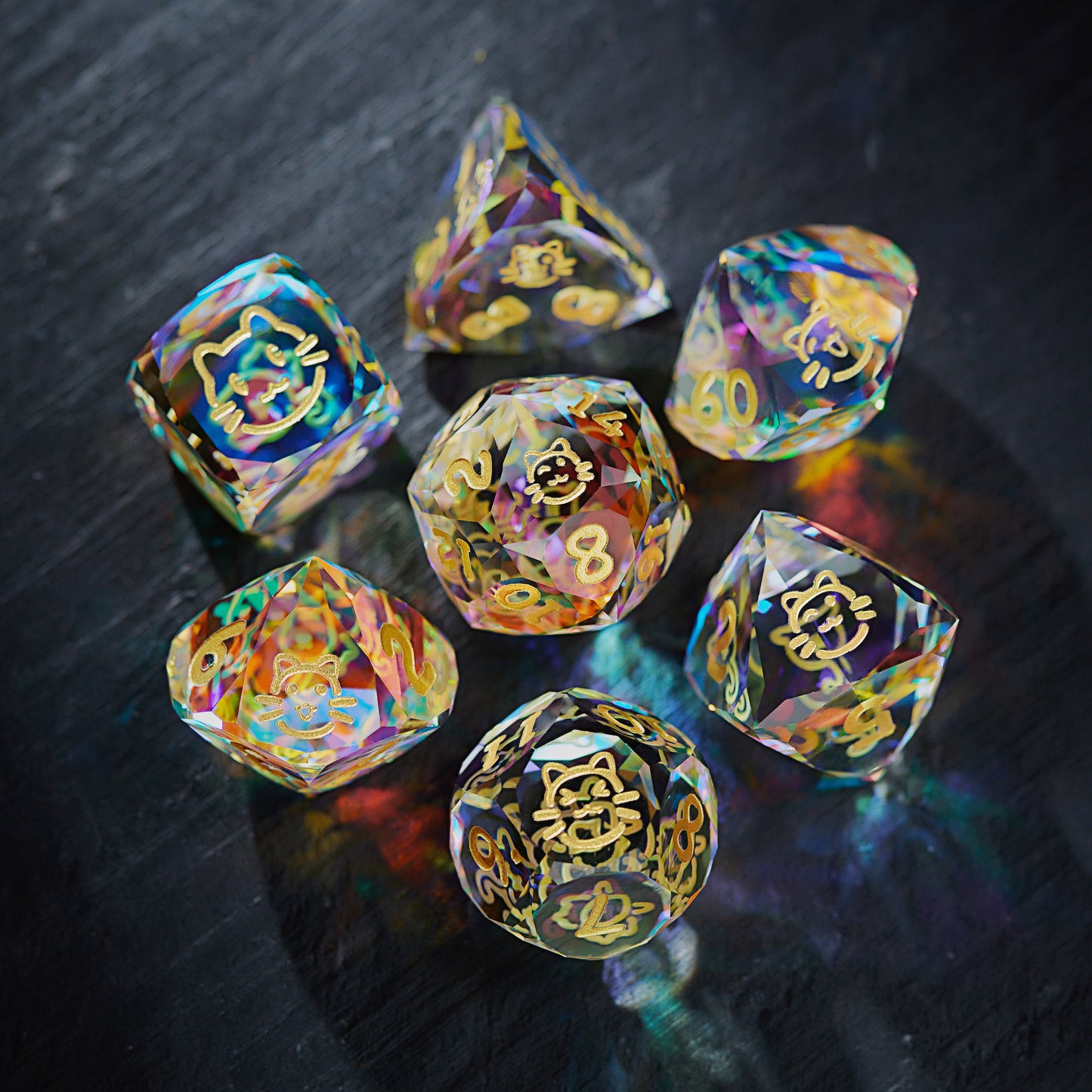 Multifaceted Fantastic Glass Cat Butt DnD D&D Dice Set