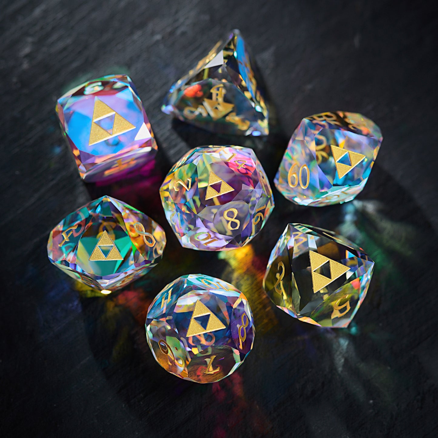 Multifaceted Fantastic Glass All Zelda DnD D&D Dice Set