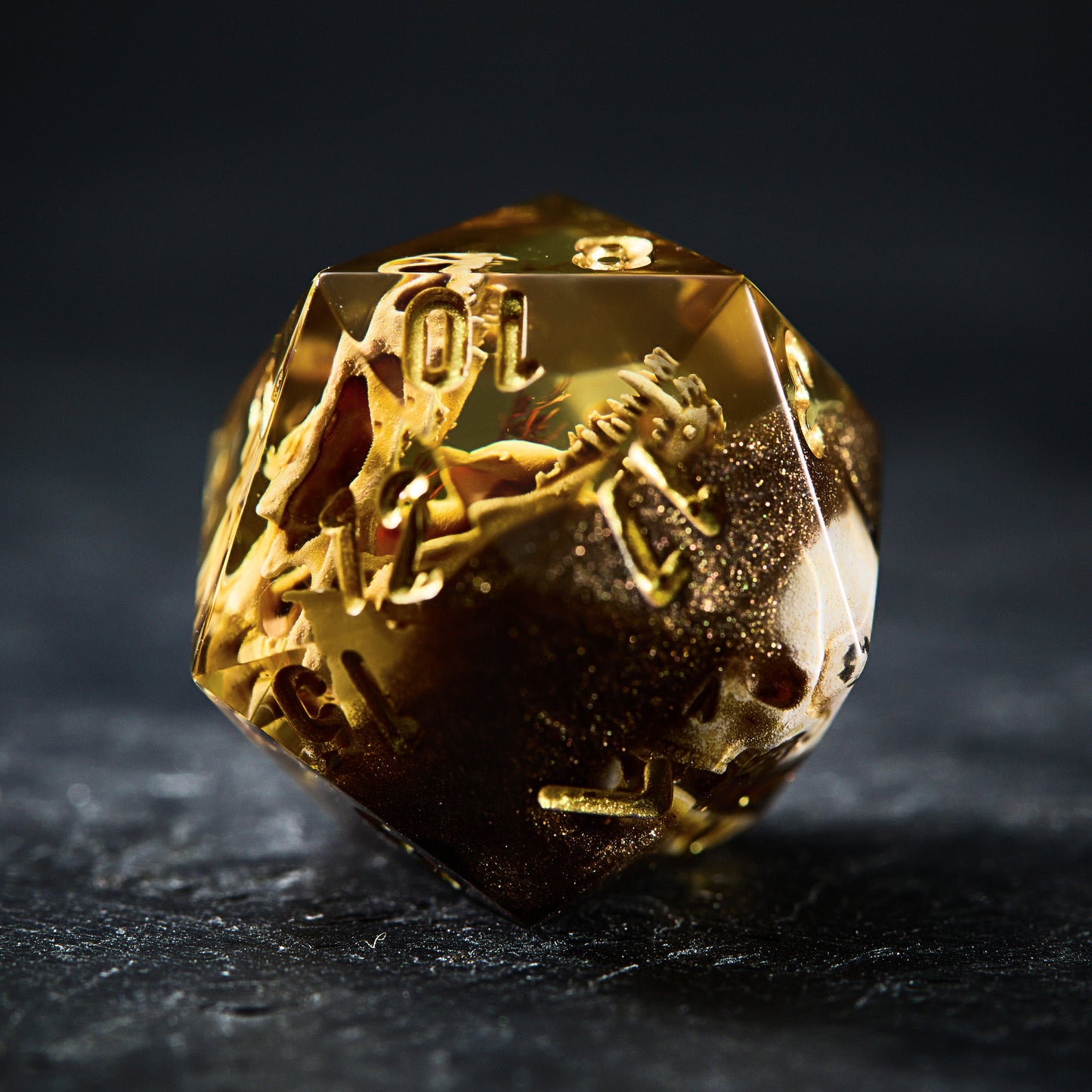 Dragon Bone Skull Amber Dice - CrystalMaggie