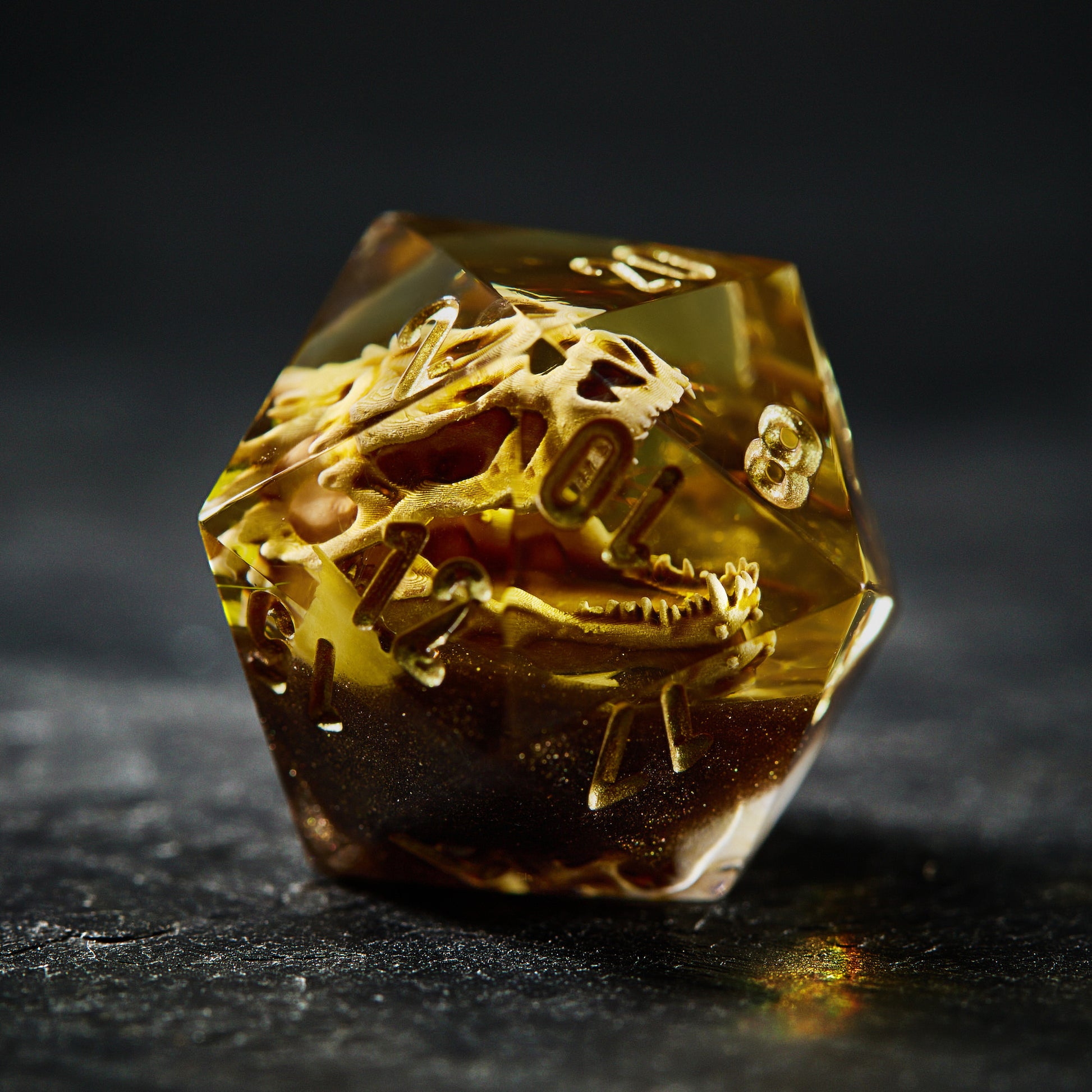 Dragon Bone Skull Amber Dice - CrystalMaggie