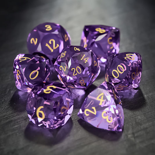 Multifaceted Purple Glass DnD D&D Dice Set