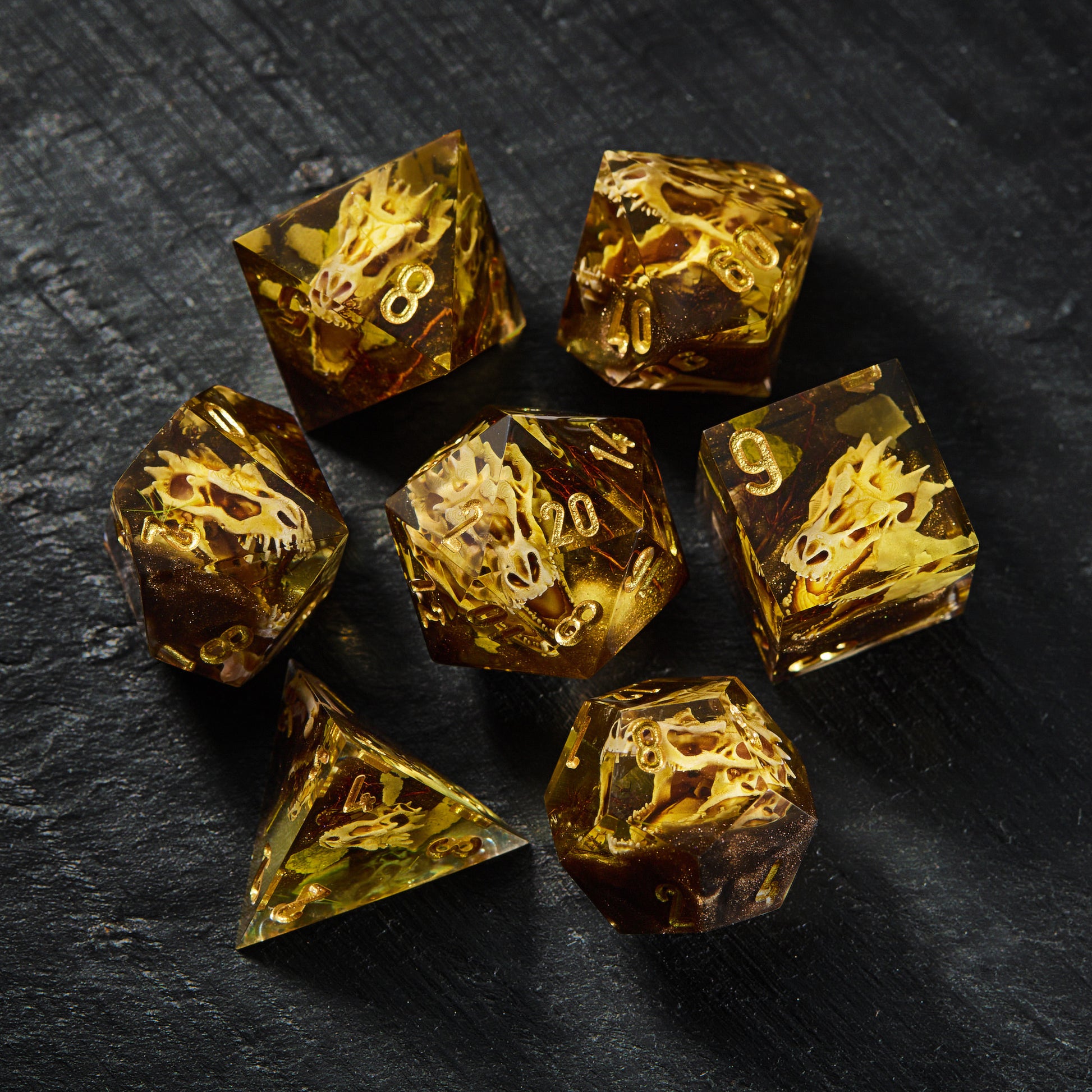Dragon Bone Skull Amber Dice - CrystalMaggie