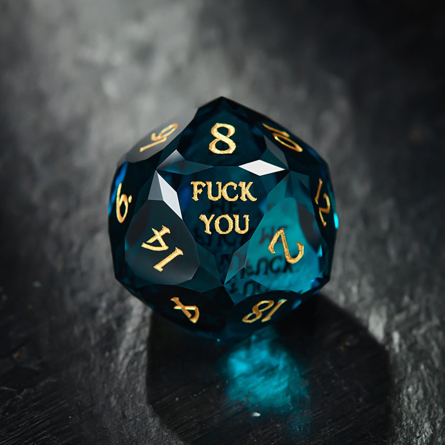 Multifaceted Dark Blue Glass F Word DnD D&D Dice Set