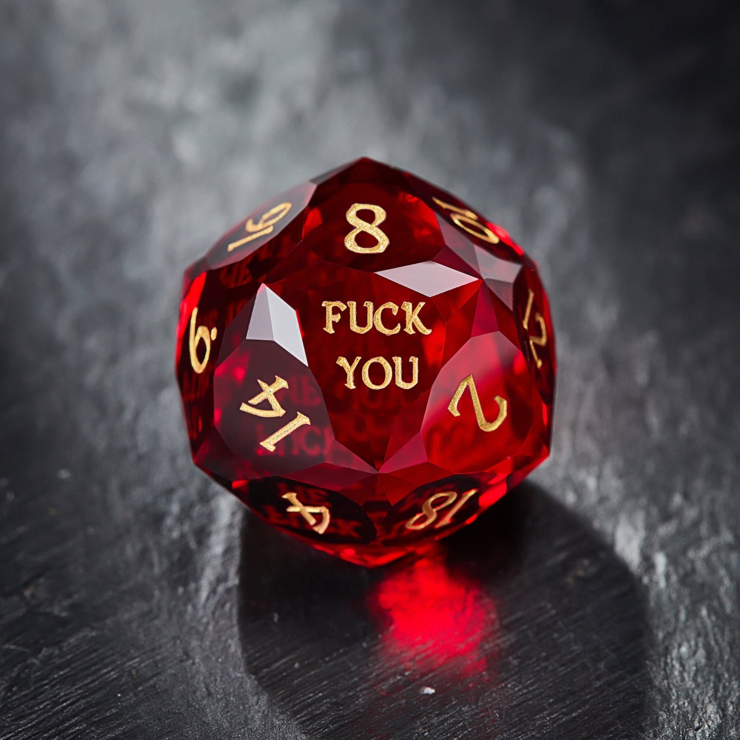 Multifaceted Blood Red Glass F Word DnD D&D Dice Set