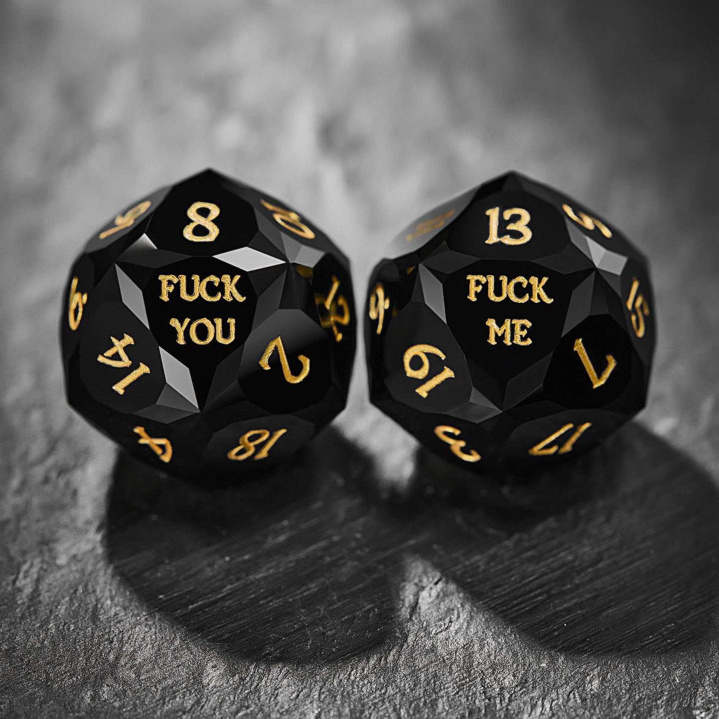 Multifaceted Black Obsidian Gemstone F Word DnD D&D Dice Set