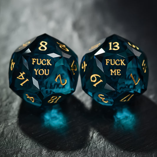 Multifaceted Dark Blue Glass F Word DnD D&D Dice Set