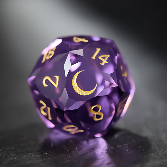 Multifaceted Purple Glass Moon DnD D&D Dice Set